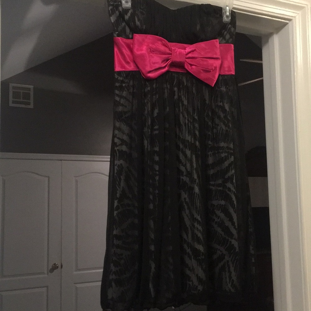 Zebra print dress with pink bow